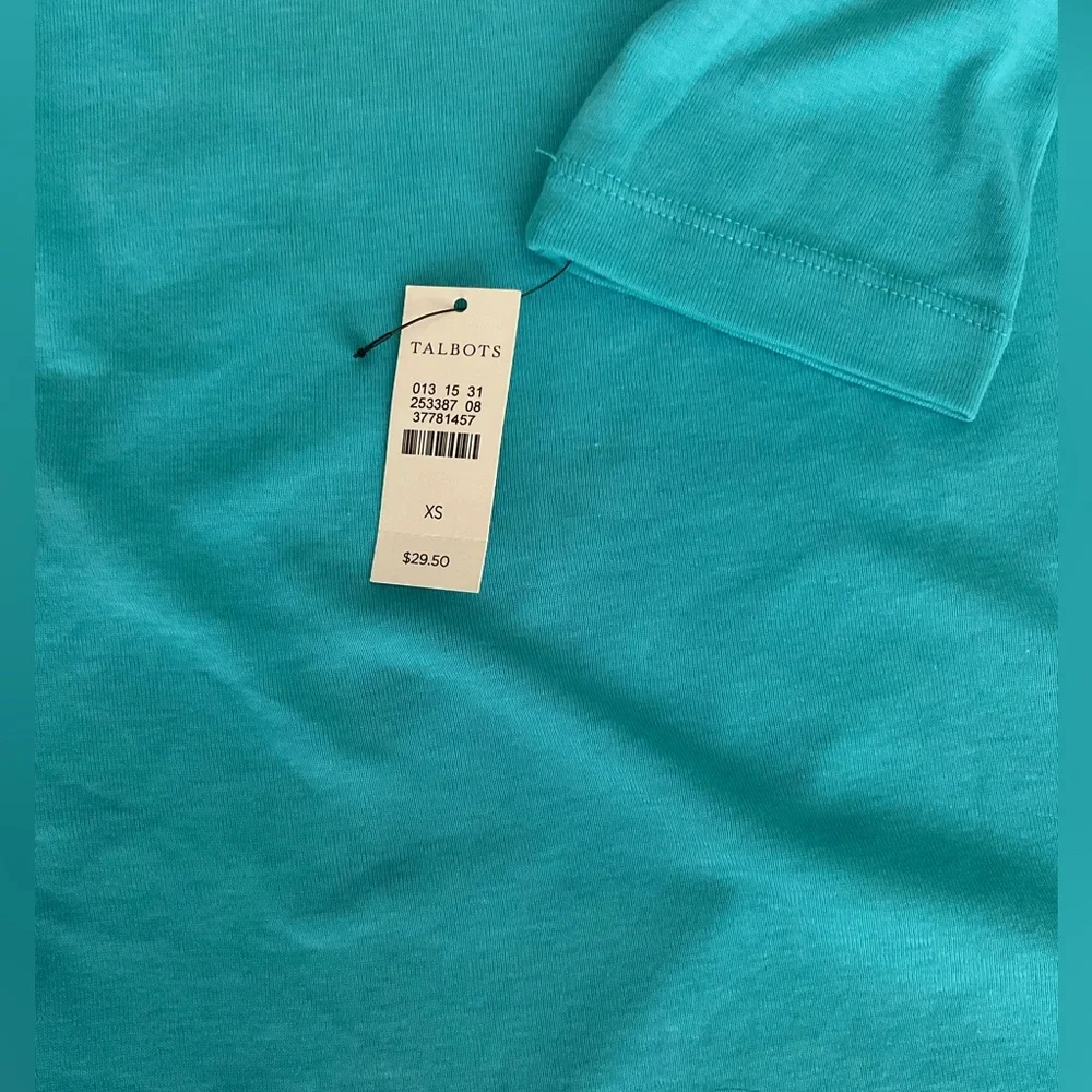 Talbots 100% Pima Cotton 3/4 Sleeve Boatneck Tee Turquoise Size XS NWT - Picture 7 of 9